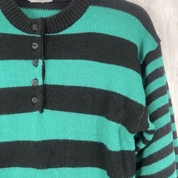 Vintage 80s Cherry Stix Limited CSL Sweater Women Small Stripe Green Black Retro - Picture 2 of 10